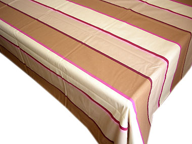 プロヴァンスプリントテーブルクロス撥水加工（ボーダー・ベージュ～ロゼ）150×250cmサイズ【フランス】 NAP_25_142e