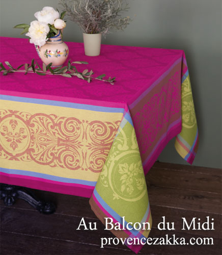 プロヴァンステーブルクロスジャガード織りテフロン撥水加工（プレスティージュ・フクシアピンク）全５サイズ【フランス】 NAP_25_196e