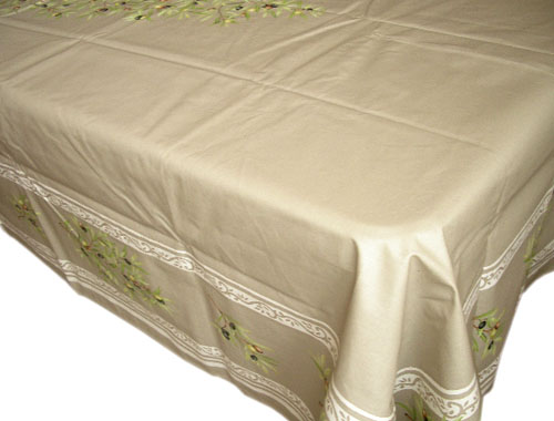 プロヴァンスプリントテーブルクロス撥水加工（オリーブ2005・トープ）160×250cmサイズ【フランス】 NAP_25_242e