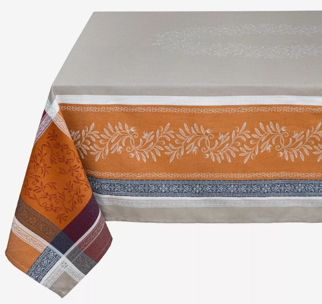 プロヴァンステーブルクロスジャガード織りテフロン撥水加工（オリヴィア・シナモンブラウン）全５サイズ【フランス】 NAP_25_324e_ＣＭ