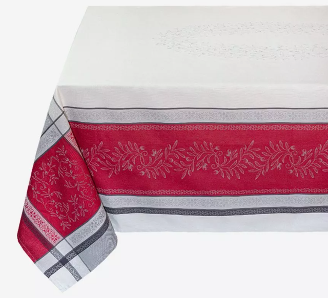 プロヴァンステーブルクロスジャガード織りテフロン撥水加工（オリヴィア・グレー×ボルドー）全５サイズ【フランス】 NAP_25_324e_GR