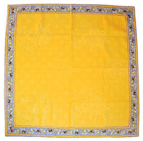 正方形テーブルクロス：トップクロスジャガード織り＆プロヴァンス生地フレームクロス80×80cmサイズ（オリーブ2005・ブルー×イエロー）【フランス】NAP_C1_07：：他サイズお取り寄せ可能