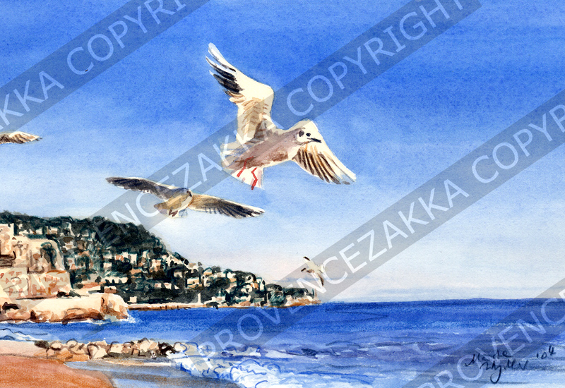 プロヴァンス風景絵画（NICE ニース / Baie des Anges & Mouette 天使の湾を飛ぶカモメ）PT_MRT_06