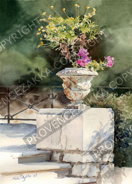 プロヴァンス風景絵画（Nice ニース, シャトー城跡公園に咲く花）PT_MRT_08