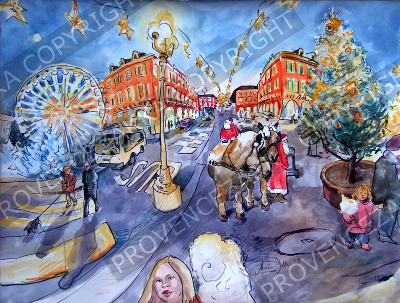 プロヴァンス風景絵画（Nice ニース, マセナ広場のクリスマス ）PT_MRT_09
