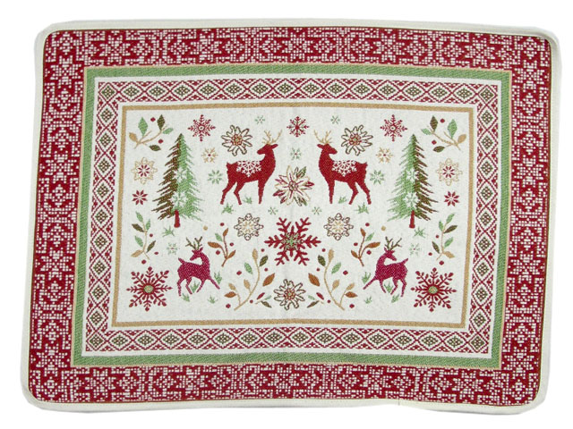 先染めジャガード織りプレイスマットリバーシブル（Vallee ヴァレ・ホワイト）【フランス】 ノルディック柄 SET_LX39