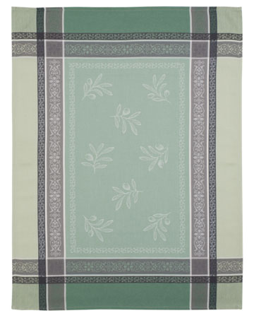 ジャガード織キッチンクロス、ディッシュクロス、ふきん、トーション【フランス】（オリヴィア・グリーン）TOR_54