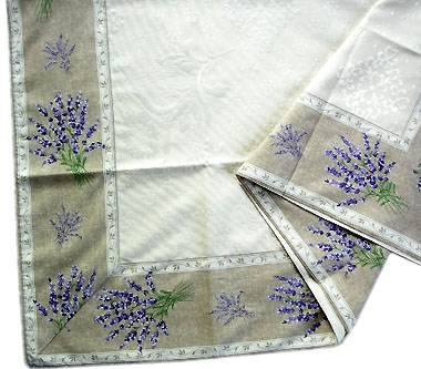 正方形テーブルクロス：トップクロスジャガード織り＆プロヴァンス生地フレームクロス正方形、長方形全６サイズ【フランス】（ラベンダー2007・ベージュ）NAP_C45【オーダーメイドも】