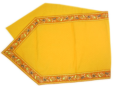 ６角形フレームテーブルランナー45×150cmサイズ（オリーブ2005・テラコッタオレンジ×イエロー）CHM_26 【フランス】