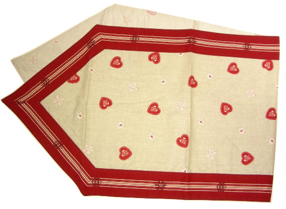 ６角形フレームテーブルランナー45×150cmサイズ（モンターニュ・ナチュラル×ボルドー） ノルディック柄 CHM_27 【フランス】