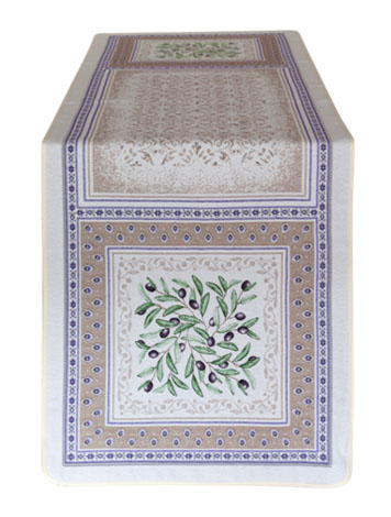 ジャガード織テーブルランナー50×170cmサイズ（ LUBERON リュベロン） オリーブ柄 CHM_48 【フランス】