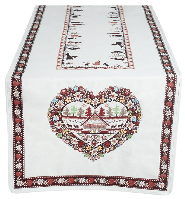 ジャガード織テーブルランナー（PLAGNE プラーニュ・ホワイト ）モンターニュ50×160cmサイズ ノルディック柄 CHM_MTG_201604BL  【フランス】