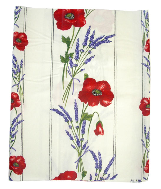 プロヴァンス生地撥水加工【フランス】　コクリコ＆ラベンダー・オフホワイト RAYURE　ハギレ44cm　CO_TS_12