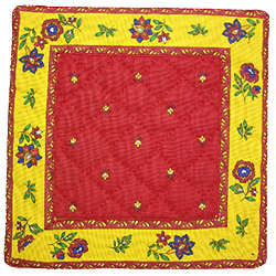 プロヴァンス柄コースター（カリソン＆小花・ボルドー×イエロー）DS_VR05