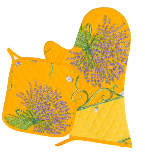 キッチングローブ＊ミトン＆正方形鍋つかみセット（ラベンダー・イエロー）GAN_S11