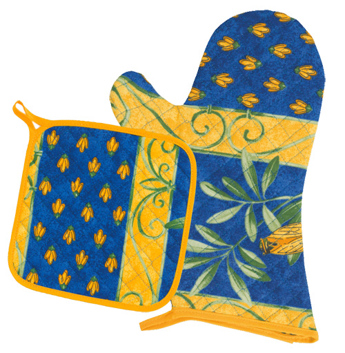 キッチングローブ＊ミトン＆正方形鍋つかみセット（セミ・ブルー）GAN_S46