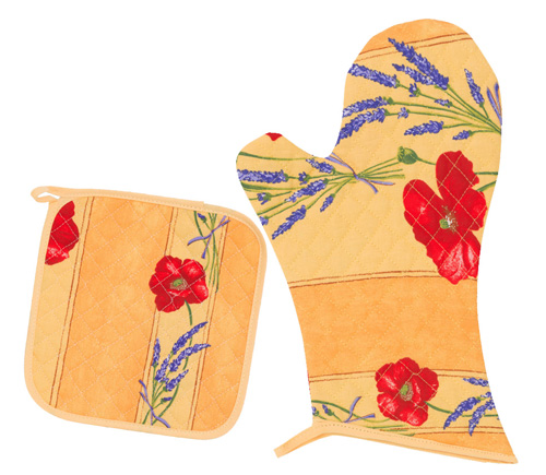 キッチングローブ＊ミトン＆正方形鍋つかみセット（コクリコ＆ラベンダー・イエロー）GAN_S48