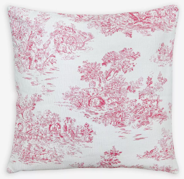 ジャガード織りトワルドジュイ Toile de Jouy （コラリーヌ Coraline・レッド）クッションカバー 45×45cmサイズ【フランス製】 HOU_C73