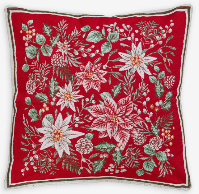 ジャガード織りモンターニュ Perceneige ペルスネージュ・レッド クッションカバー ノルディック柄 45×45cmサイズ【フランス製】 HOU_C74