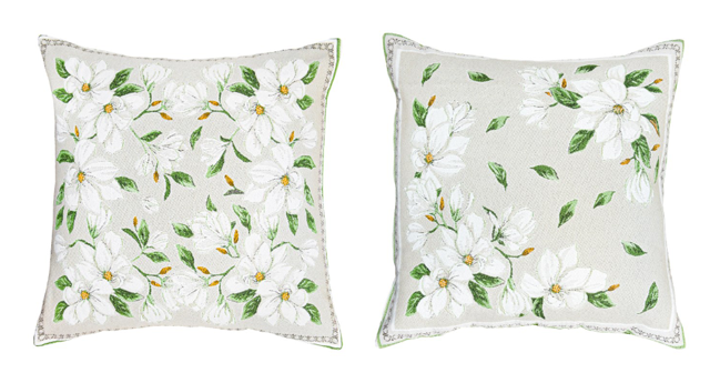 ジャガード織り Magnolia マグノリア クッションカバー花柄 45×45cmサイズ全２色【フランス製】 HOU_JQD15