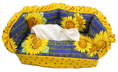 プロヴァンス柄ティッシュケース、カバー（ひまわり＆小紋・イエロー×ブルー）KLNX_CNP01