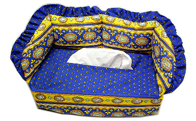 プロヴァンス柄ティッシュケース、カバー（ルールマラン・ブルー×イエロー）KLNX_CNP05