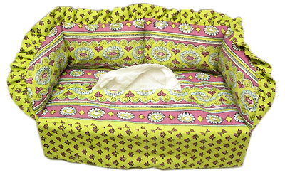 プロヴァンス柄ティッシュケース、カバー（ルールマラン・ライムグリーン×ピンク）KLNX_CNP08