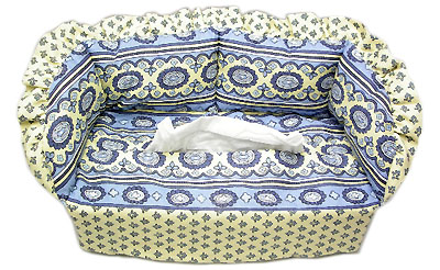 プロヴァンス柄ティッシュケース、カバー（ルールマラン・ホワイト×ブルー）KLNX_CNP09