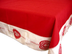 プロヴァンステーブルクロスコットンカドレ・フレームクロス（モンターニュ・ナチュラル×ボルドー） ノルディック柄 150×200cmサイズ【フランス】 NAP_20_153