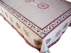 プロヴァンステーブルクロス先染めジャガード織り（モンターニュASTUN・ベージュ×ボルドー）140×250cmサイズ ノルディック柄 【フランス】 NAP_25_215：：他サイズお取り寄せ可能