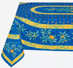 プロヴァンスプリントテーブルクロス撥水加工（セミ・ブルー）160×250cmサイズ【フランス】 NAP_25_387e