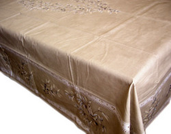 プロヴァンスプリントテーブルクロス撥水加工（セミ＆オリーブ柄・ナチュラル×ホワイト）160×250cmサイズ【フランス】 NAP_25_97e