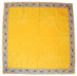 正方形テーブルクロス：トップクロスジャガード織り＆プロヴァンス生地フレームクロス80×80cmサイズ（オリーブ2005・ブルー×イエロー）【フランス】NAP_C1_07：：他サイズお取り寄せ可能