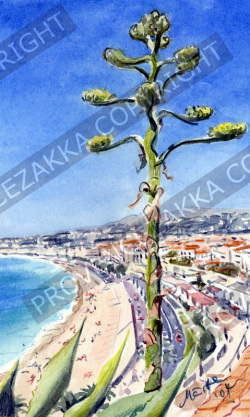プロヴァンス風景絵画（NICE ニース / Agave et Baie des Anges リュウゼツランと天使の湾）PT_MRT_05