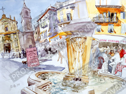 プロヴァンス風景絵画（Nice ニース, 旧市街ロセッティ広場と噴水）PT_MRT_17