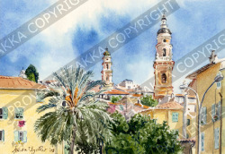 プロヴァンス風景絵画（Menton サンミッシェル教会と白苦業会礼拝堂の見える風景） PT_MRT_26