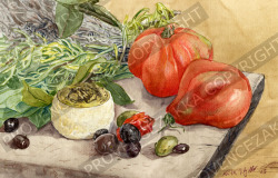 プロヴァンス風景絵画（プロヴァンス特産物、プロヴァンスハーブ・オリーブ・トマト） PT_MRT_30