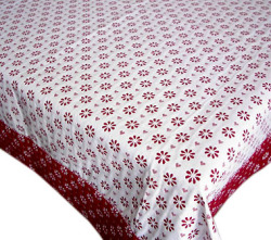 正方形テーブルクロス：トップクロスジャガード織り132×132cmサイズ【フランス】（フルール＆クール・ホワイト×ボルドー）【フランス】 ノルディック柄 NAP_C52