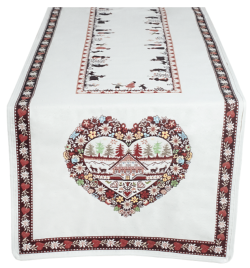 ジャガード織テーブルランナー（PLAGNE プラーニュ・ホワイト ）モンターニュ50×160cmサイズ ノルディック柄 CHM_MTG_201604BL  【フランス】