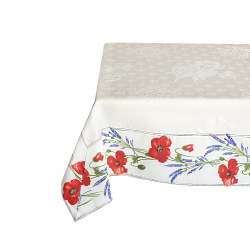 ジャガード織りプリント柄フレームマルチカバー、フレームクロス正方形、長方形全６サイズ【フランス】（コクリコ＆ラベンダー・オフホワイト） CVR_23：：【オーダーメイドも】