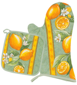 キッチングローブ＊ミトン＆正方形鍋つかみセット（レモン＆小花柄・ミントグリーン）GAN_S44