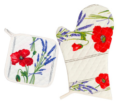 キッチングローブ＊ミトン＆正方形鍋つかみセット（コクリコ＆ラベンダー・オフホワイト）GAN_S47