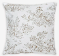 ジャガード織りトワルドジュイ Toile de Jouy （コラリーヌ Coraline・リネンベージュ）クッションカバー 45×45cmサイズ【フランス製】 HOU_C72