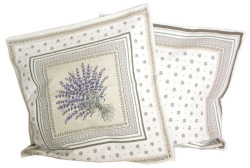ジャガード織り CASTILLON カスティヨン オフホワイト クッションカバーラベンダー柄 45×45cmサイズ【フランス製】 HOU_JQD3