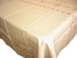 プロヴァンスプリントテーブルクロステフロン撥水加工（RUUBEN・リネン×ルビーレッド）  ノルディック柄160×250cmサイズ【フランス】 NAP_25_289e