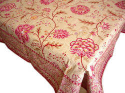 正方形テーブルクロス：トップクロスジャガード織りテーブルクロス140×140cmサイズ（MONTESPAN モンテスパン・リネン×ローズ）【フランス】NAP_C58：：他サイズお取り寄せ可能