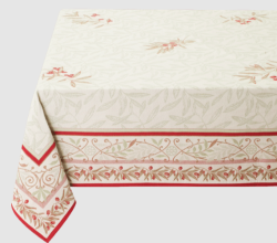 テーブルクロス：マルチカバージャガード織り オリーブ柄（ Auriol オリオル・オフホワイト×レッド) 全2サイズ）【フランス】NAP_C94RG