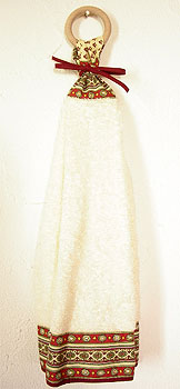 木製リングハンドタオル（ルールマラン・ベージュ×ボルドー）SER_07