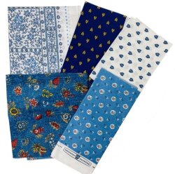 プロヴァンス生地【フランス】VALDROME ヴァルドローム はぎれ5枚セット【パッチワーク】（ブルー系）） T_SET_89