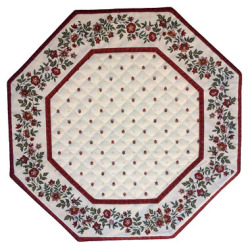 ８角形オクトゴナルフレームテーブルマット38×38cmサイズ（カリソン＆小花・ホワイト×ボルドー） 【フランス】TP_OCT19：：他サイズお取り寄せ可能